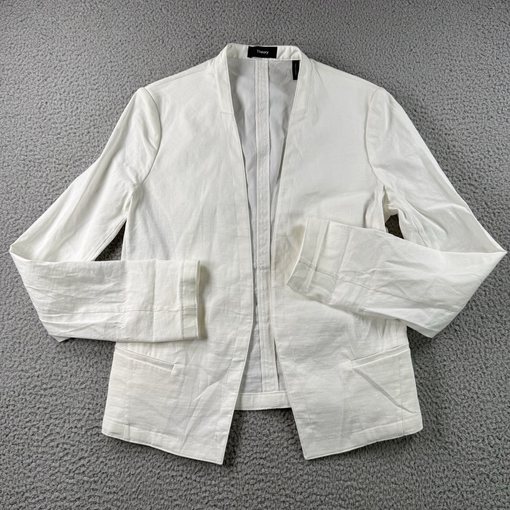 Theory Clean Crunch Open Front‎ Blazer Womens 6 White Lightweight Office Career